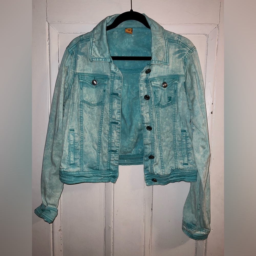 Teal Bleach Distressed Jean Jacket